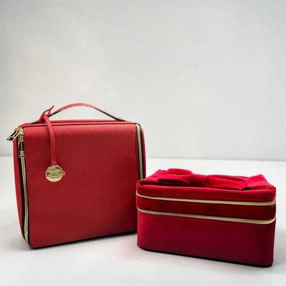 Estee Lauder Other - 2 Estee Lauder Bags Double Train Case Red Velvet Professional Hard Zipper Bow